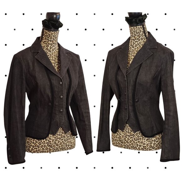 Dark Grey Jean jacket with black trim detail - Picture 4 of 5